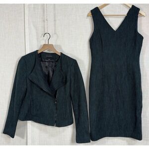 Banana Republic Women's 4 Tweed Suit Set Dress Moto Blazer Boucle Blue Green